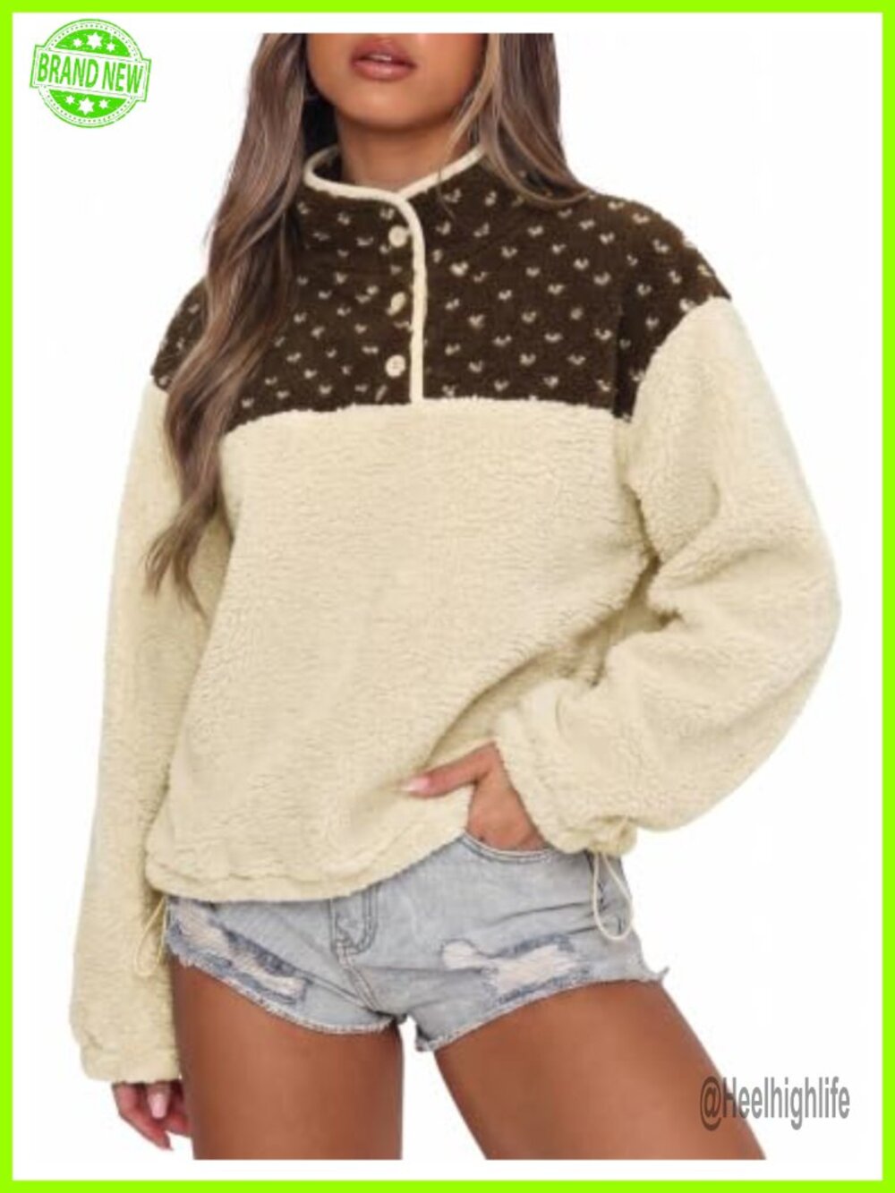Quarter Zip Fleece Pullover Sherpa Sweatshirt Mock Neck Drop Shoulder